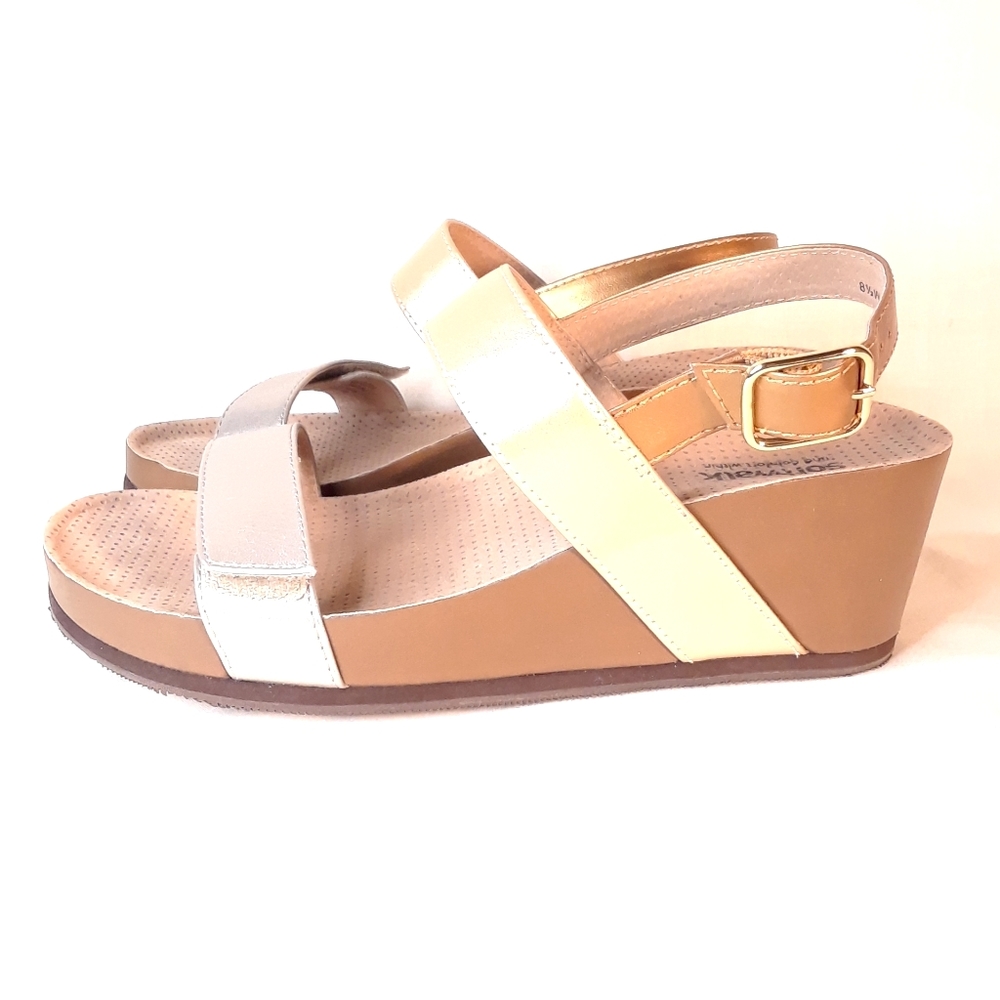 Softwalk gold and silver wedge sandals size 8.5 W